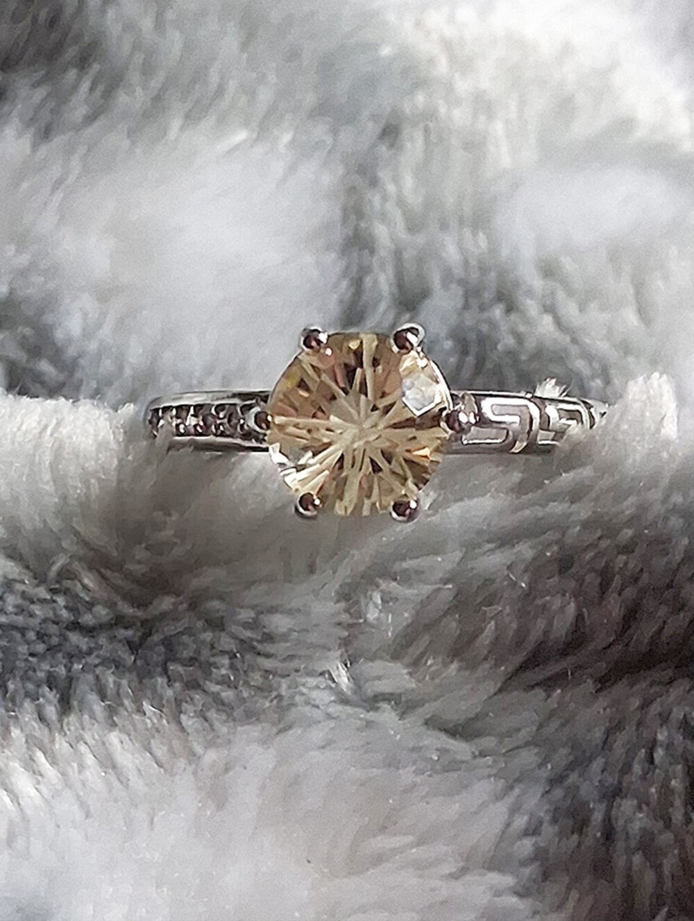Real Citrine Cut White Gold Plated Adjustable Ring